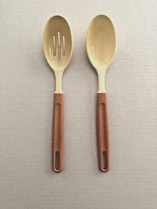 Serving Spoon Set 2 piece: Slotted Spoon, Solid Spoon, Ergonomic Holed Handles - Picture 1 of 8
