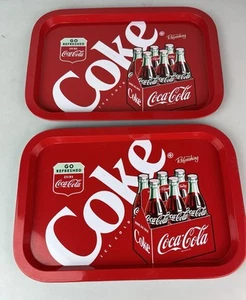 Coca-Cola Metal Tray from 2014 13.5" X 9.25" Lot of 2 Used - Picture 1 of 7