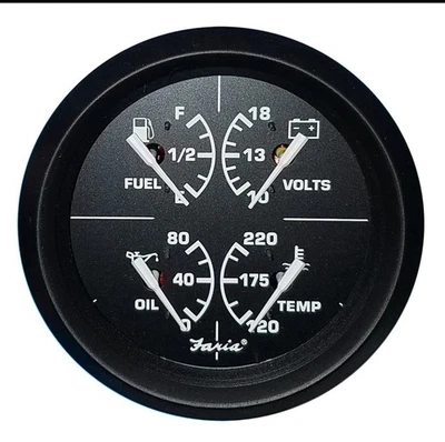 Medidor multifunción Faria Beede Euro negro 4" - Voltios/combustible/aceite/temperatura del agua Foto 1 de 4