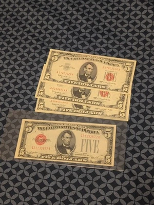 $5 Red Seal Note Uncirculated | Vintage U.S. Paper Currency 1928 And 1963 - Image 1 of 2