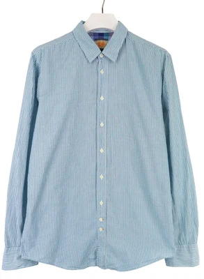 HUGO BOSS Shirt Men's XLARGE Blue Pinstriped Spread Collar Button Up - Image 1 of 4