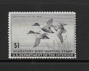 U.S. SCOTT RW12 MNH FINE - 1945 $1 BLACK FEDERAL DUCK STAMP - Picture 1 of 2