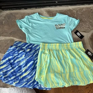 Ideology Girls XL 14 Tennis Skirts Shorts Top Bundle Set NWT Blue Green Yellow - Picture 1 of 6
