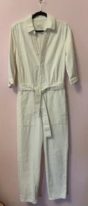 Ladies White Denim One Piece Overalls ,size 10,3/4 Sleeves - Picture 1 of 7