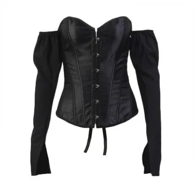 Corsé Top L Camisa Negro Satén Renfaire Campesino Gótico Bruja Grunge Bustier Foto 1 de 4