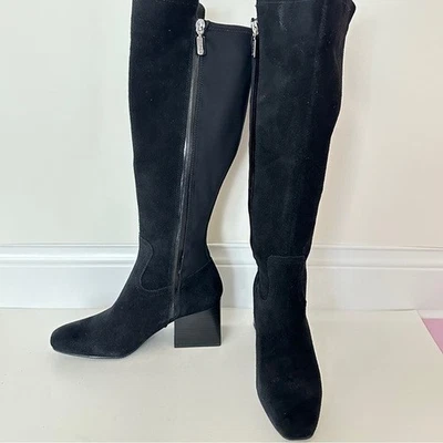 NUEVAS Botas para Mujer Blondo Tenor Negras Gamuza/Tela Tacón Bloque Hasta la Rodilla, Talla 6.5M Foto 1 de 4
