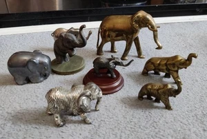 Elephant Figurine Ornament Bundle Mix Of Brass And Metal - Picture 1 of 8