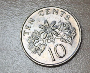 1988 Singapore 10 Cents Star Jasmine Plant - Picture 1 of 2