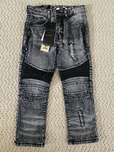 NWT Boy's LR Scoop PUM40 Gray Faux Leather Moto Pleat Zip Skinny Jeans SIZES 4-7 - Picture 1 of 12
