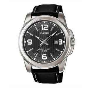 Casio Men MTP-1314L-8ADF Analog Leather Watch Black silver Original New - Picture 1 of 13