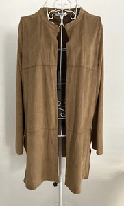 W LANE Tan Soft Suedette Open Front Mid Length Jacket-size 12. - Picture 1 of 10