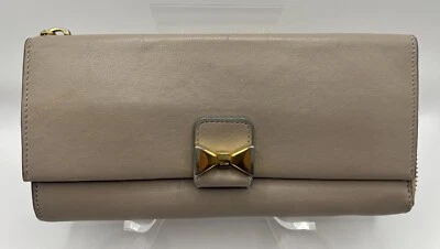 Chloe Auténtico Genio Cuero Sobre Cartera Taupe Bolso sin asas Logo Grande Lazo Cremallera Alrededor Foto 1 de 4