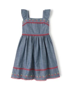 New Gymboree Embroidered Chambray Dress 5T Very Cherry Denim - Picture 1 of 6