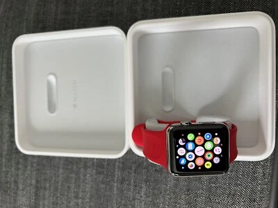 Apple Watch 42mm Stainless Steel Case Red Sport Band - NJ3U2LL/A - Image 1 of 4