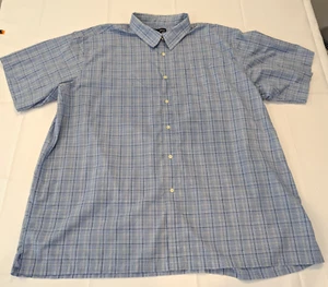 BASIC EDITIONS Men's Short Sleeve Shirt Size 3XLT Blue Plaid VGC - Picture 1 of 10