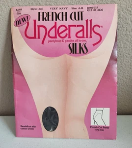 New! Vintage French Cut Underall Silks Pantyhose "Very Navy" Size A-B- - Picture 1 of 8