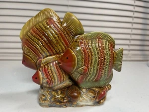 Vintage MCM Ceramic Fish Figurine Pottery Browns Green and Blue - Picture 1 of 7