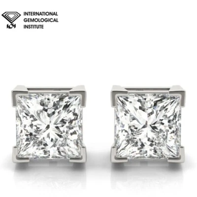 IGI Certified D/VS 2.00ct Lab Grown Princess Cut Diamond Prong Set Stud Earring - Image 1 of 4