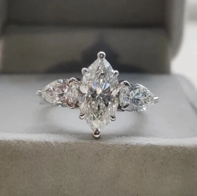 IGI 4.50CT E/VS Lab Grown Marquise with Pear Diamond Trilogy Ring In Platinum - Image 1 of 4