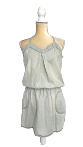 LOVE STITCH NWT Blue Chambray Sleeveless Mini Dress Pockets Elastic Waist Size M - Picture 1 of 7