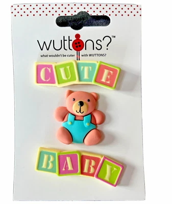 Teddy  Bear Cute Baby Themed Buttons Set of 3 Novelty Children Blumenthal WUTTON - Image 1 of 4