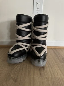 *NEW* RICK OWENS LEATHER LUNAR TRACTOR JUMBO MEGALACE BOOTS FW23 (BLACK, 38EU) - Picture 1 of 4