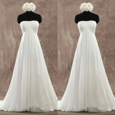 Simple Chiffon Wedding Dresses Strapless A Line Ruched Sweep Train Bridal Gowns - Image 1 of 4