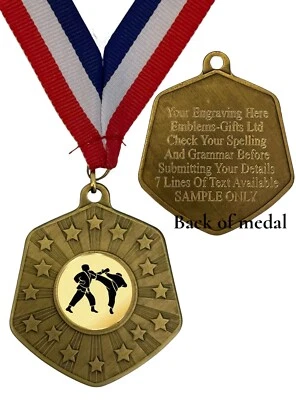 EMBLEMS GIFTS LTD Karate Fight Award 66 mm April Goldmedaille & Band graviert kostenlos