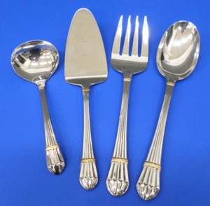 4 - YAMAZAKI CAROUSELLE-GOLD Accent Glossy Stainless Flatware SERVING PIECES - Picture 1 of 7