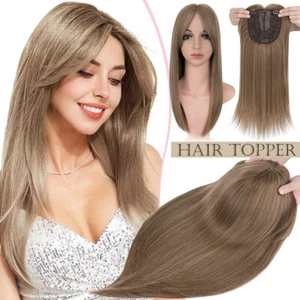 Women Topper Clip in Hair Extensions Toupee with Bangs Real Natural as Human US - Picture 1 of 78