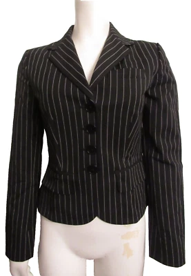 lauren ralph lauren petite 2P blazer black pin stripe 4-button notch lapel - Image 1 of 4