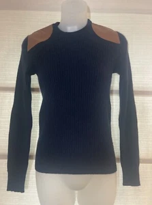 Ralph Lauren Blue Label Nvy Cashmere/Wool Rib Knit Sweater~Leather Detls~S~$298 - Picture 1 of 11