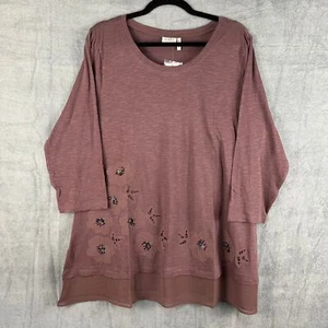 LOGO Lori Goldstein Top Womens XL Purple Embellished Floral Tunic Lagenlook - Picture 1 of 14