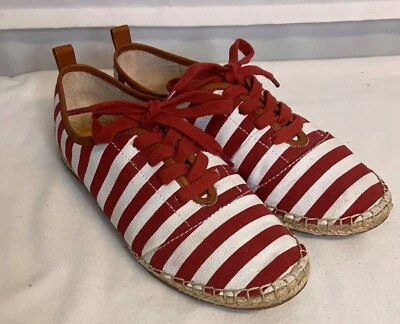 Zapatos con cordones Michael Kors rojos y blancos a rayas de lona con adornos de yute 6M EC! Foto 1 de 4