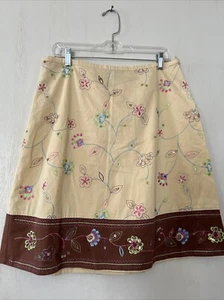 Y2K Rampage Clothing Company Cream Brown Embroidery Cotton Skirt Size 9 Used - Picture 1 of 24