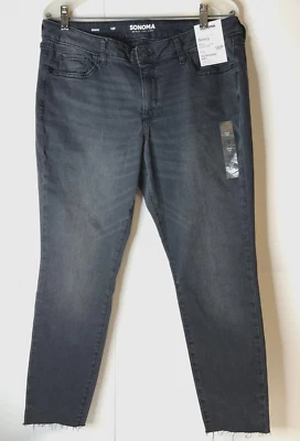 Pantalones de mezclilla para mujer Sonoma talla 16P negros tiro medio ajustados elásticos dobladillo deshilachado nuevos con etiquetas Foto 1 de 4