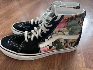 Vans Men’s Size 10 Sk8 Sneakers Shoes High Top Hawaiian Floral Cheetah Leopard - Picture 1 of 12