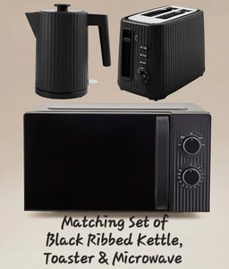 Kettle Toaster Microwave Black Textured Stylish Matching Kitchen GiftSetEsential - Picture 1 of 8