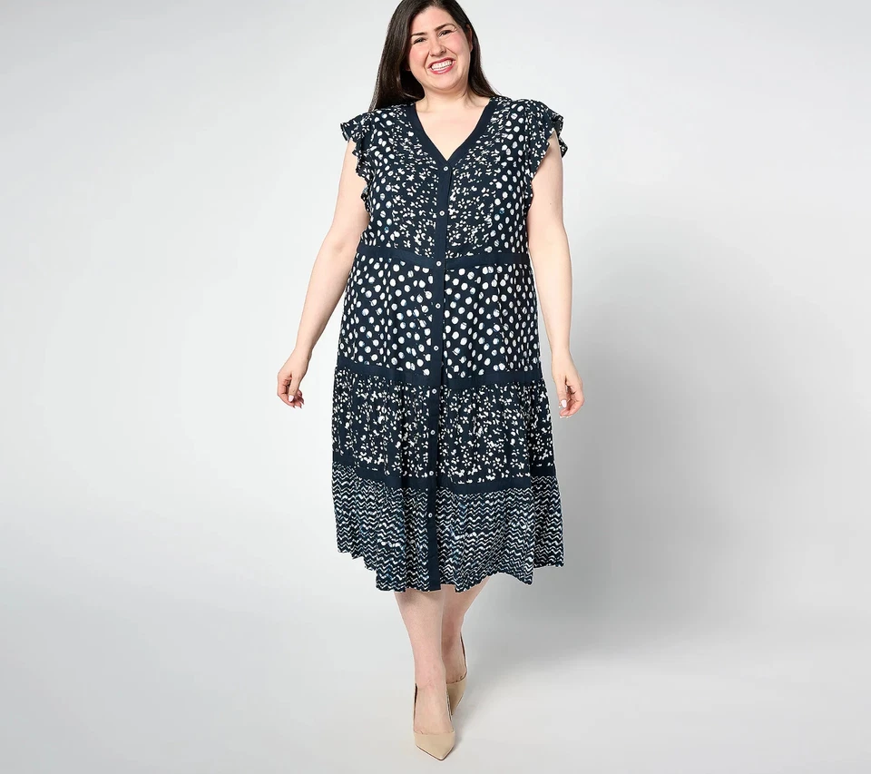 Vestido Dennis Basso Estampado Mixto Rayón Niveles Índigo Mediano A644399 Foto 1 de 1