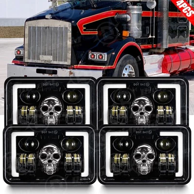For Kenworth W900 T800 Peterbilt 357 379 378 4pcs 4x6" LED Headlights Hi/Lo DRL Foto 1 de 4