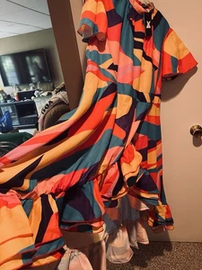NWT Ruffle Surplice Sexy Flowy Chacha Salsa Dance Midi Women Dress Plus Size 2XL - Picture 1 of 8