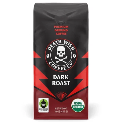 Café Death Wish, café molido tostado oscuro orgánico y de comercio justo, 16 oz Foto 1 de 4