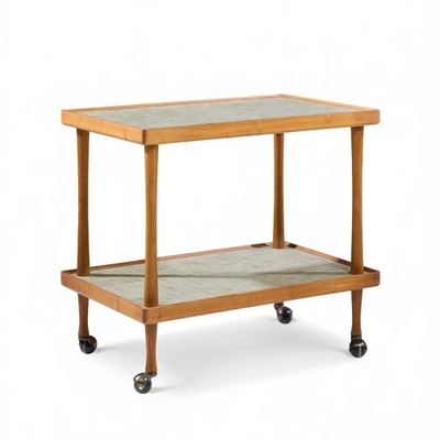 Jane and Gordon Martz for Marshall Studios Mid Century Walnut and Tile Bar Cart - Image 1 of 4