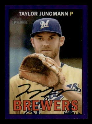2016 Topps Heritage Chrome Purple Refractor #489 Taylor Jungmann Brewers z - Image 1 of 2