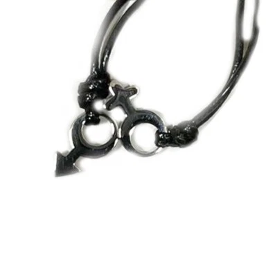 collana corda e pendente doppio in acciaio lui lei divisibile simbolo - Immagine 1 di 2