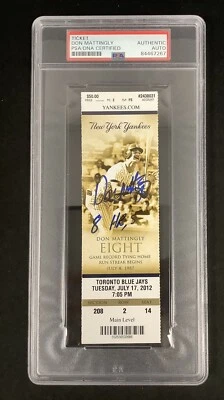 Don Mattingly Signed Full Ticket 6/30/12 Yankees Autograph 8 HRs Insc PSA/DNA - Image 1 of 3