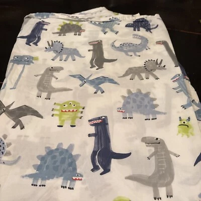 Sábana plana Pottery Barn Kids Monster Twin algodón verde azul sobre blanco (a22 Foto 1 de 4