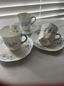 Antique 3 SHELLEY Blue Rock Dainty Cup and Saucer Sets Made in England Nice - Picture 1 of 5