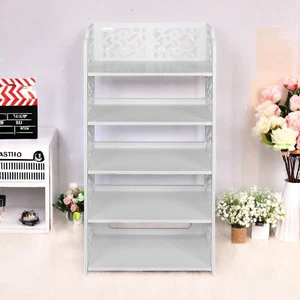 5-Tier Shoe Rack - White, Wood-Plastic Composite & Carved Design Storage Rack - Picture 1 of 24