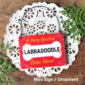 Wood Dog Ornament Mini Sign * SPOILED LABRADOODLE Lives Here Gift USA  Decogreet - Picture 1 of 5